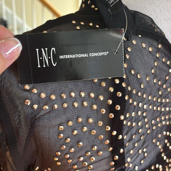 NWT INC International Concepts Black Silver Long Sleeve Studded Blouse - Picture 2 of 8